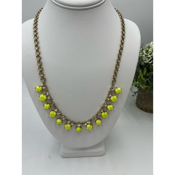 J. Crew Prong Set Neon Yellow and Bezel Set Clear Rhinestone Necklace - Picture 1 of 7